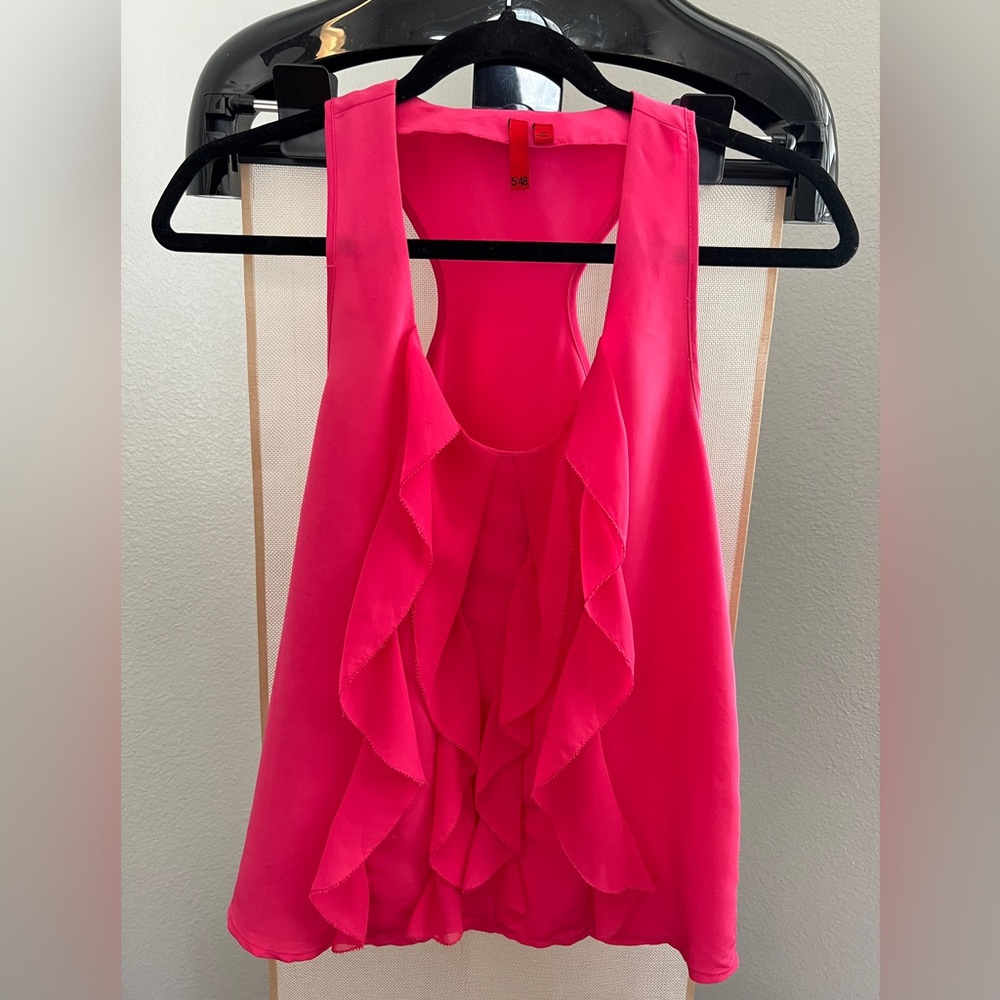 💖🌷SAKS FIFTH AVE 5/48 BRAND HOT PINK RUFFLE HALTER TOP